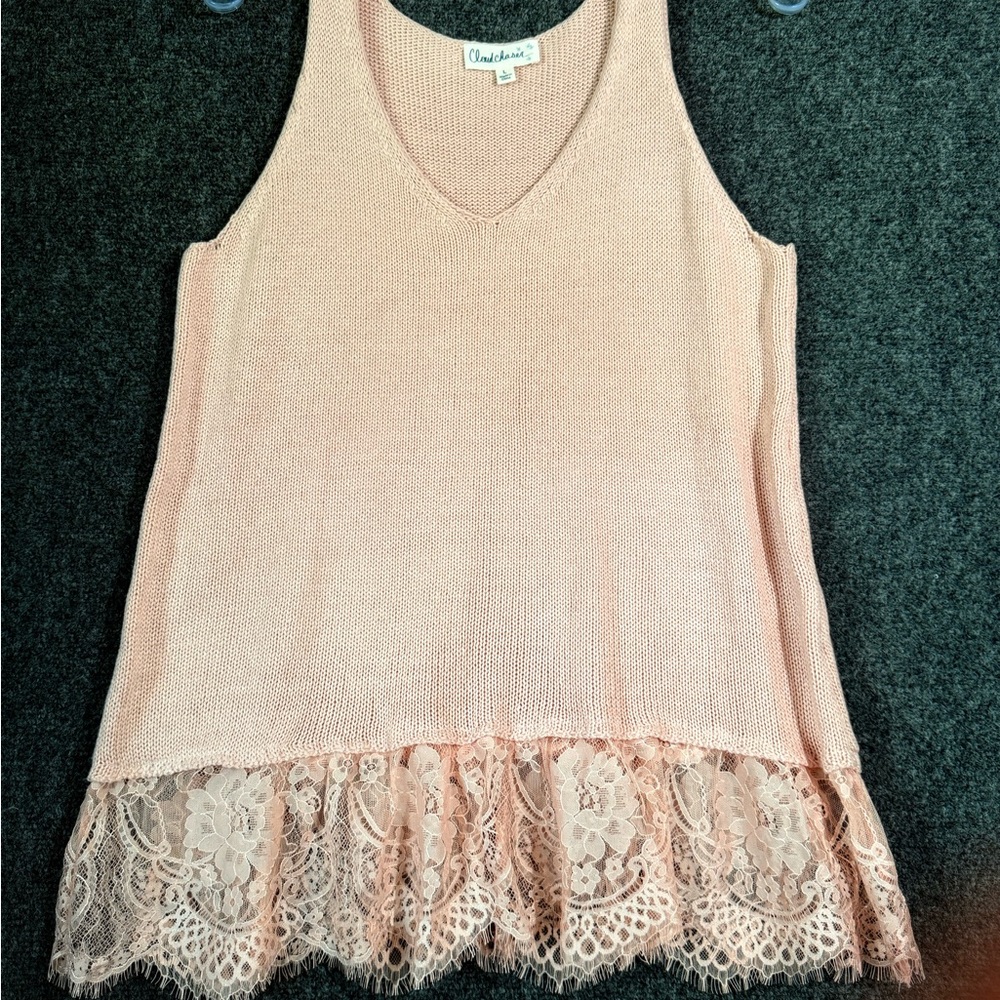 Ocean Chaser Pink Lace Hem Tank Top